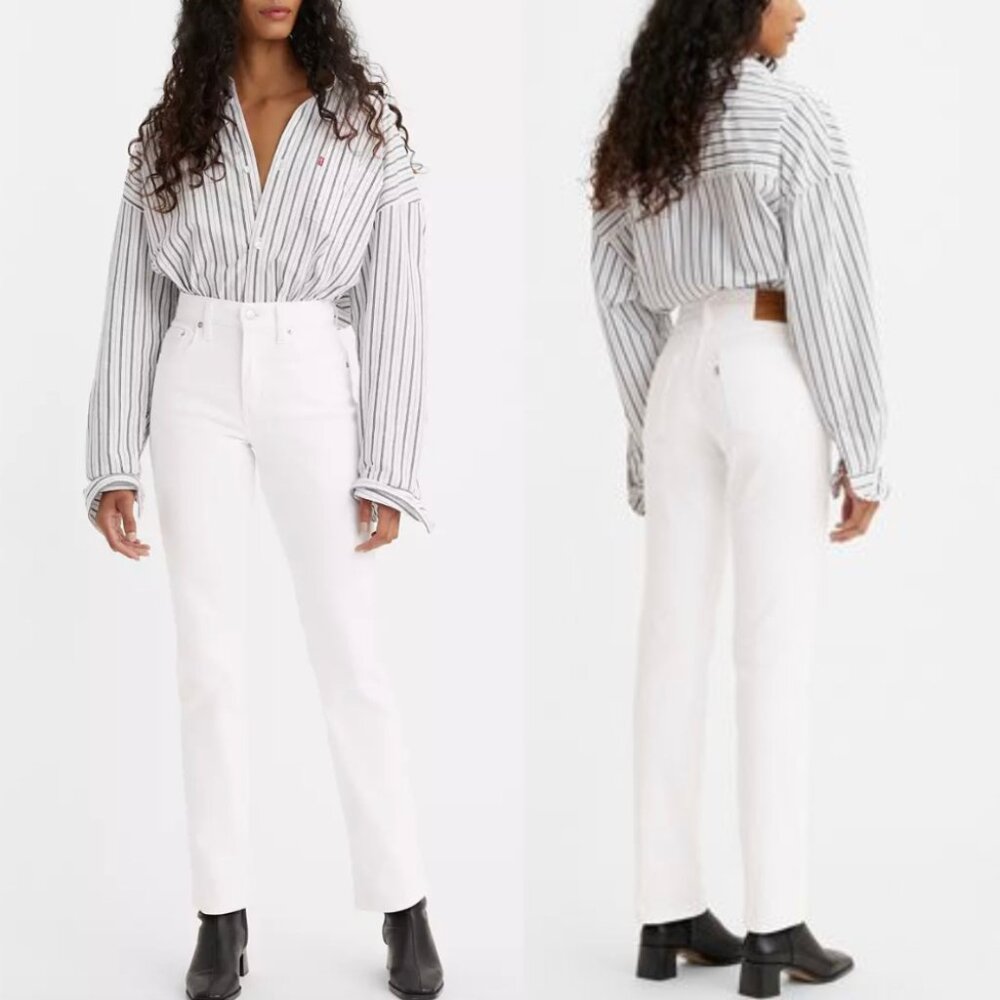 Levi's Premium 724 High Rise Straight Leg Jeans White Size 25 Denim Slim Fit